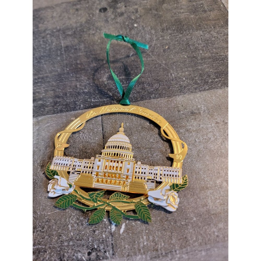 Gold tin national garden 1997 ornament xmas floral